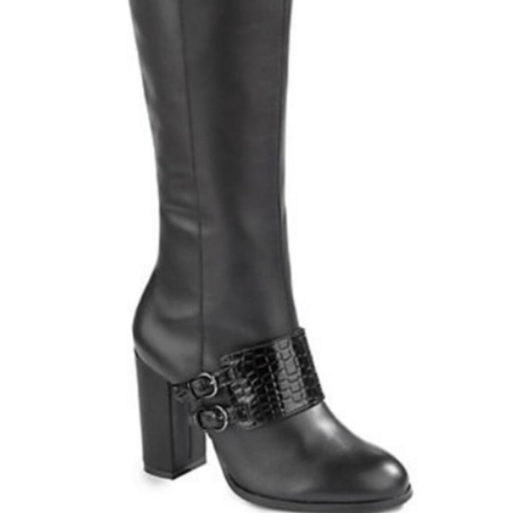 Design Lab Alcara Embossed Monk Strap Leather Boots Black Size 36